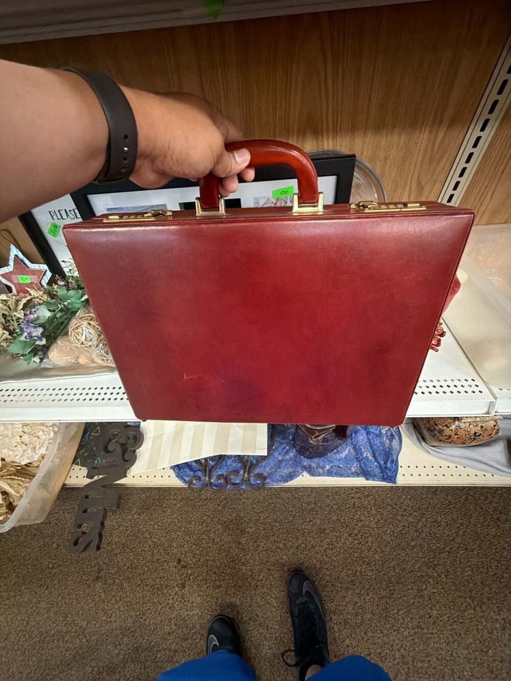Vintage Burgundy Italian Leather Attache Briefcase with Brass Combination Locks